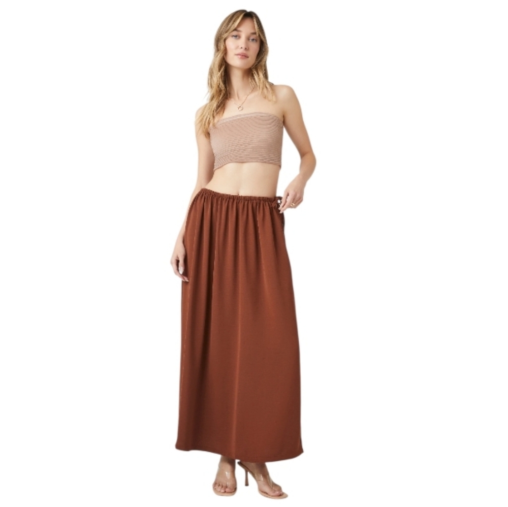 Urban Planet | Rust Brown Crepe Drawstring Maxi Full Length Skirt Size XL